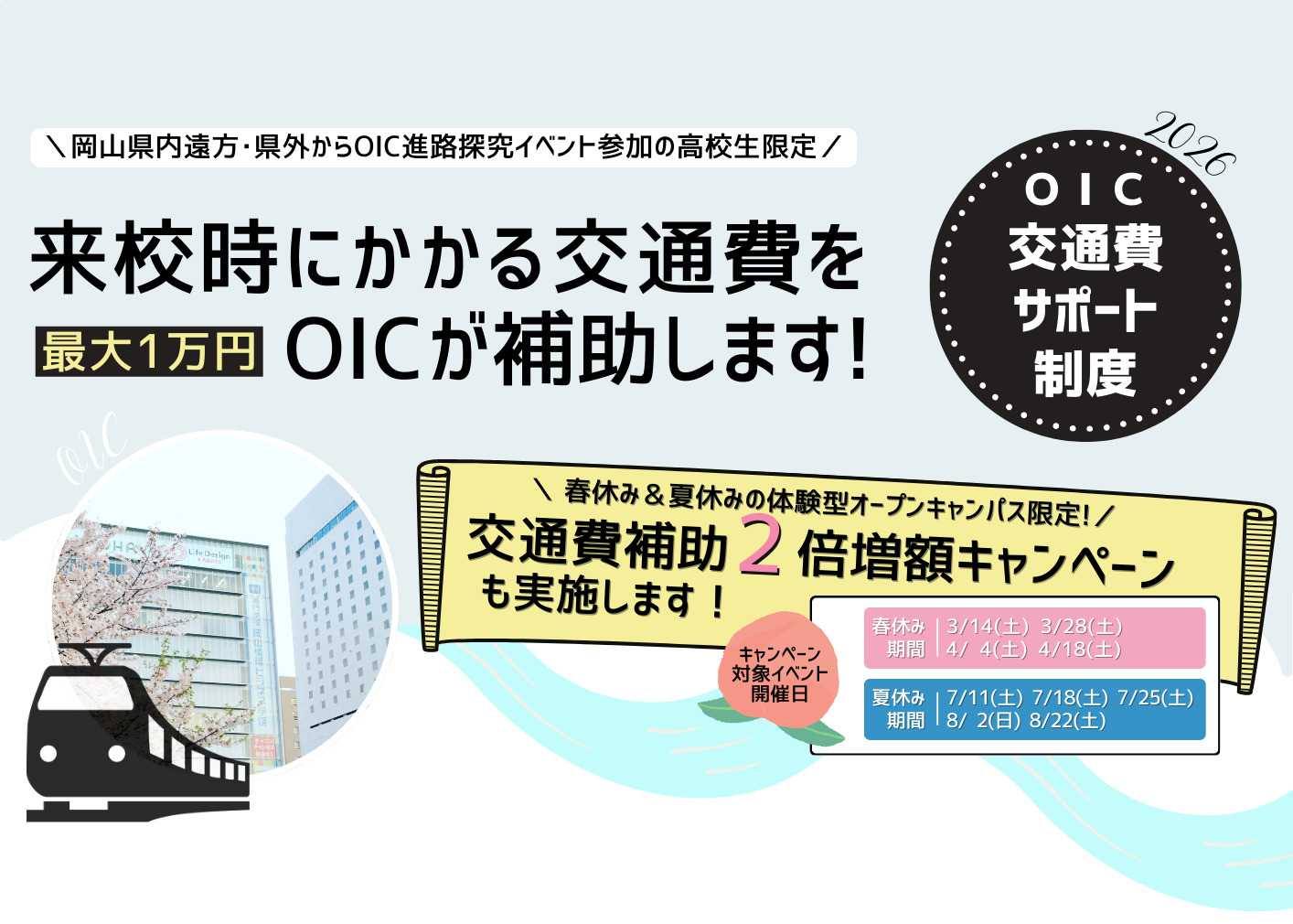 【OIC交通費サポート制度】高校生のオープンキャンパス参加時の交通費を補助します！